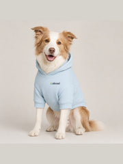 Akumi Cloudrest Pet Hoodie in Powder Sky front fit with one embroidered chest logo