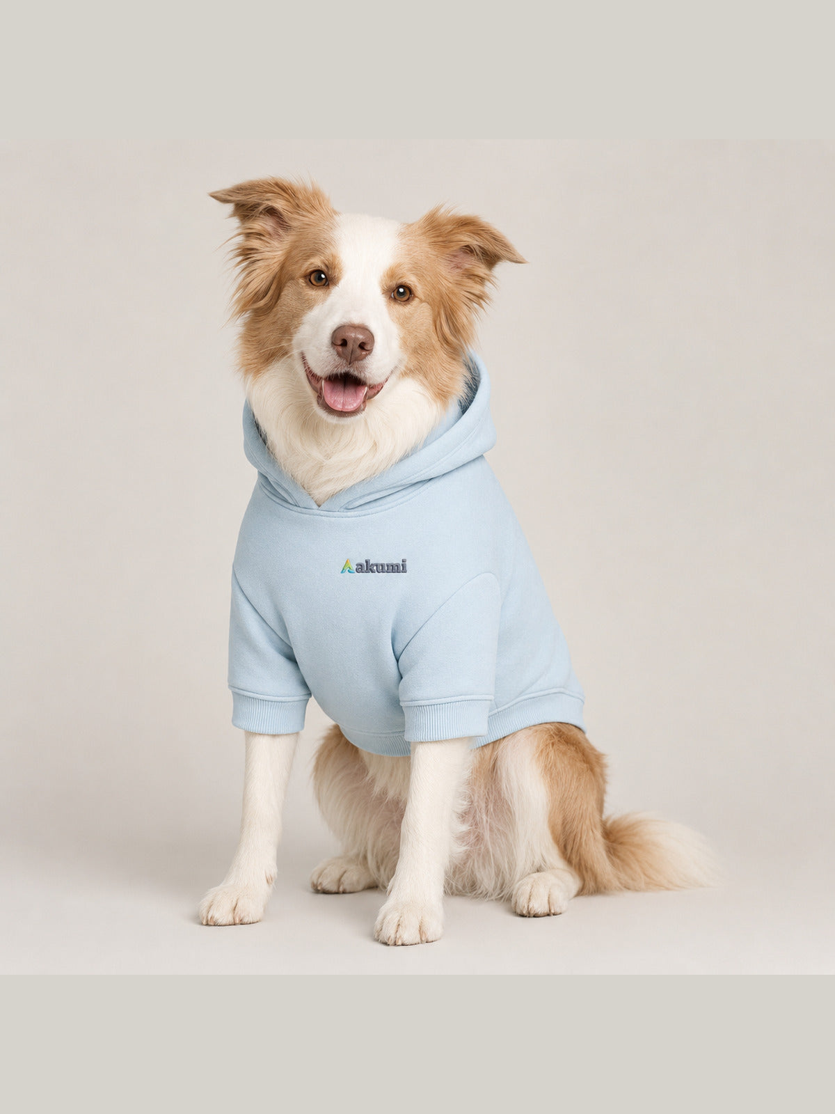 Akumi Cloudrest Pet Hoodie in Powder Sky front fit with one embroidered chest logo
