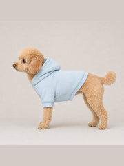 Akumi Cloudrest Pet Hoodie in Powder Sky plain side fit on toy poodle