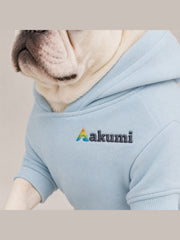 Akumi Cloudrest Pet Hoodie in Powder Sky raised embroidered chest logo detail