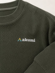 Akumi Gridsoft Waffle Long Sleeve in River Moss embroidered logo and waffle texture detail