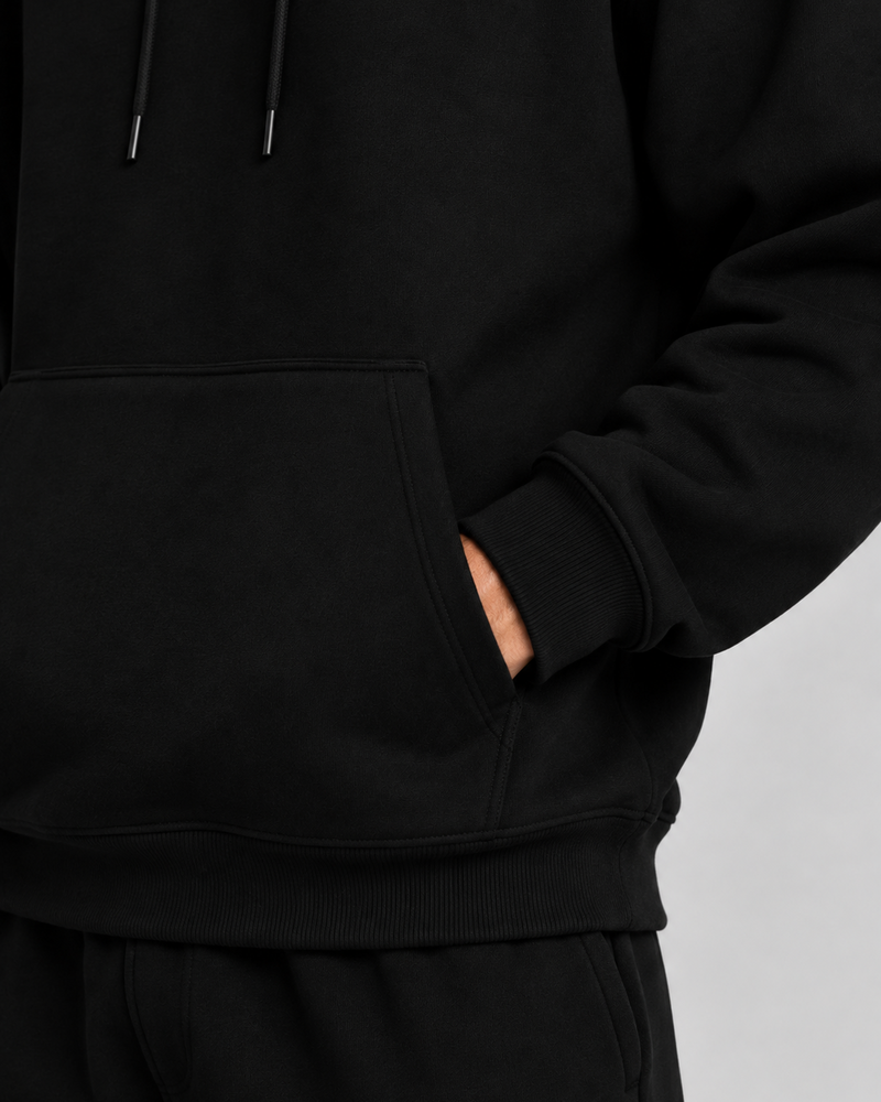 Balance Hoodie black pocket and fabric detail