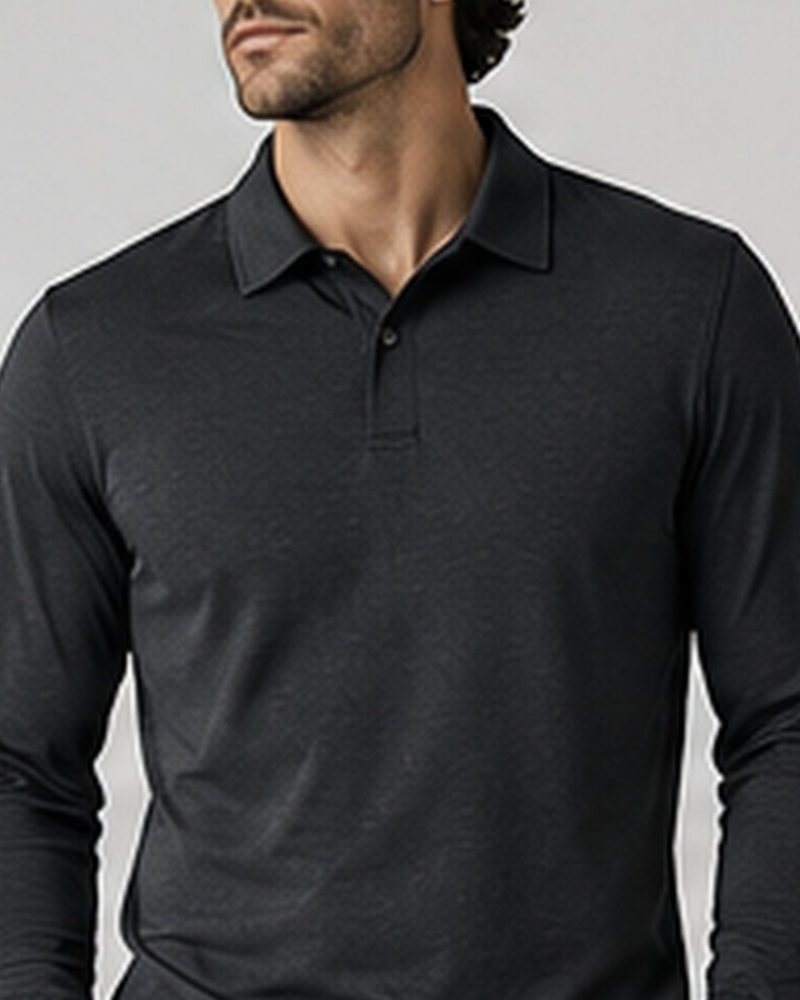 Akumi Motion Long Sleeve Polo front detail.