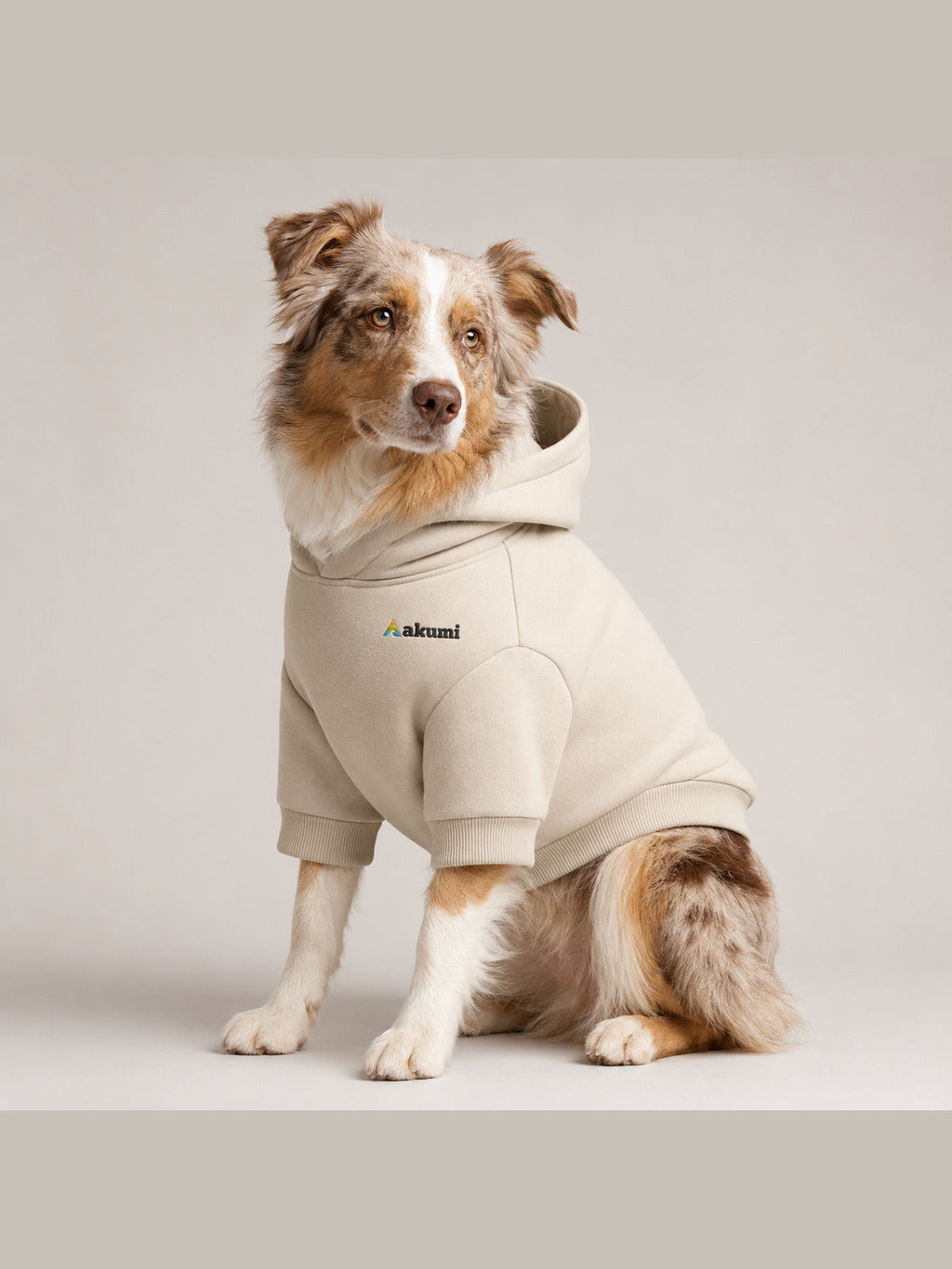 Akumi Quietline Pet Hoodie Warm Limestone corrected front fit with one embroidered chest logo