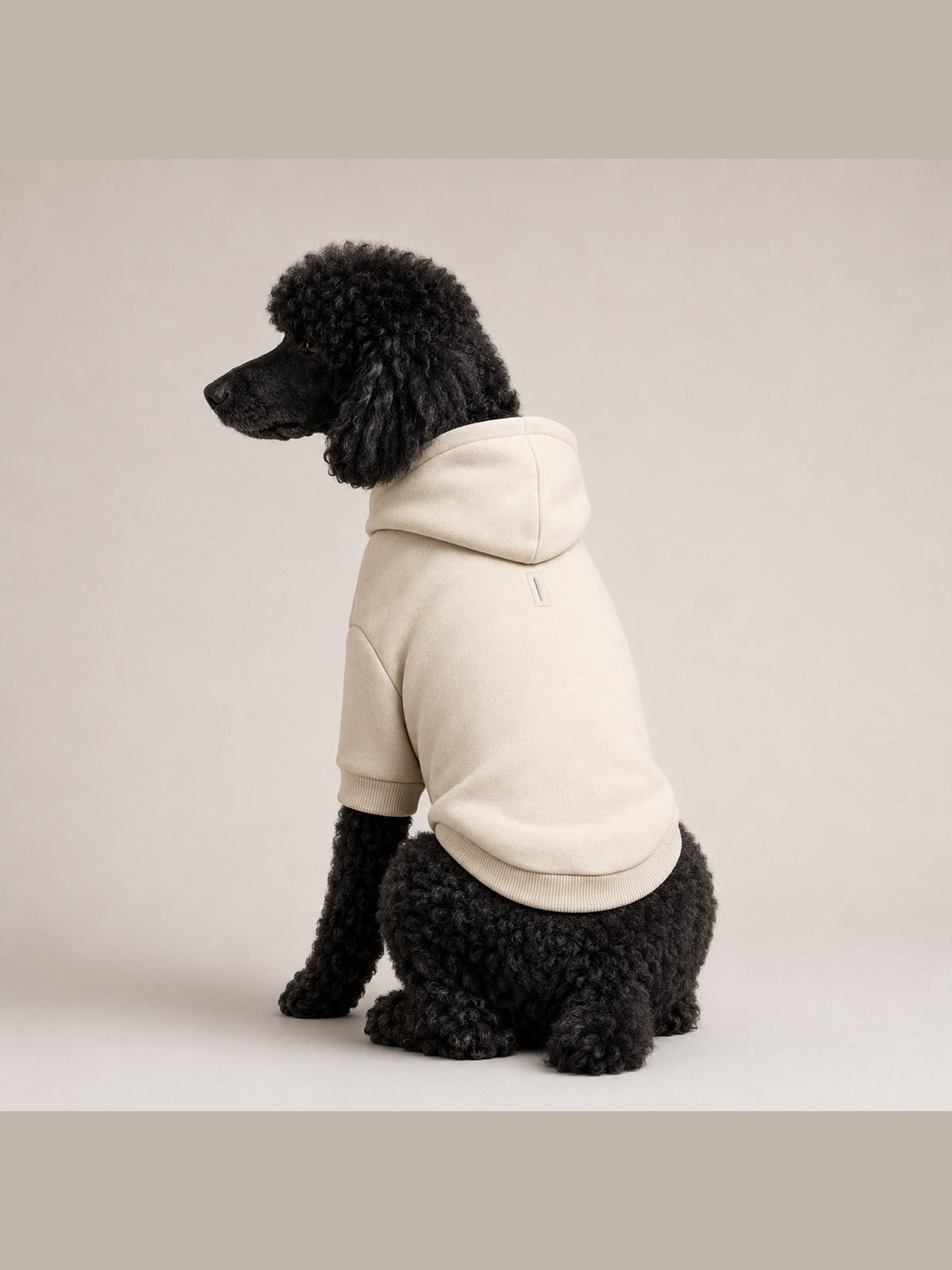 Akumi Quietline Pet Hoodie Warm Limestone corrected plain back view with leash opening