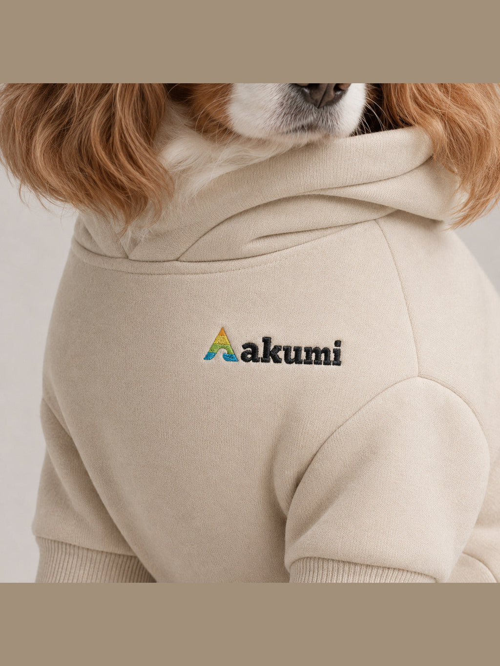 Akumi Quietline Pet Hoodie Warm Limestone raised embroidered logo detail