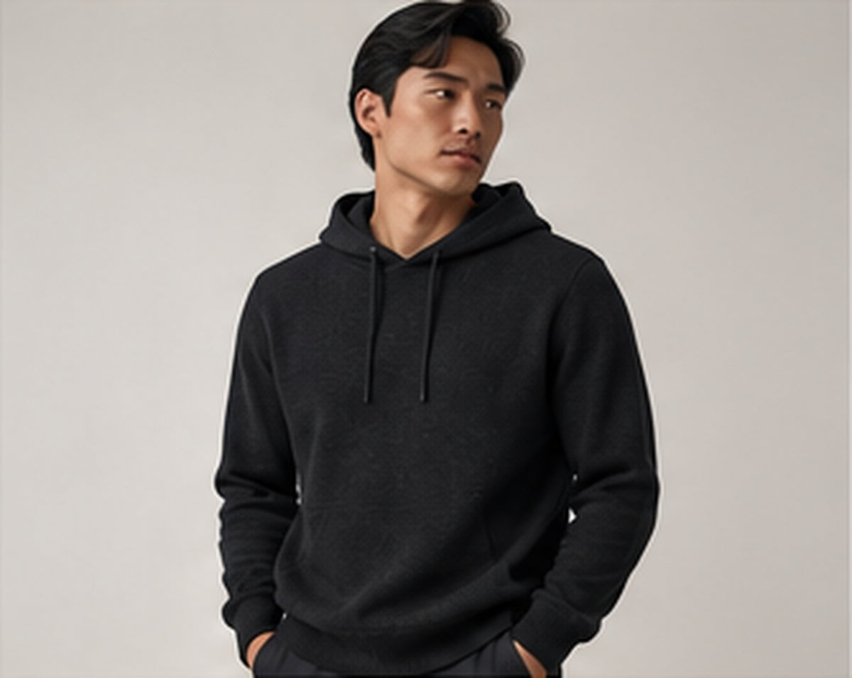 Soft Balance Knit Hoodie on model, studio image