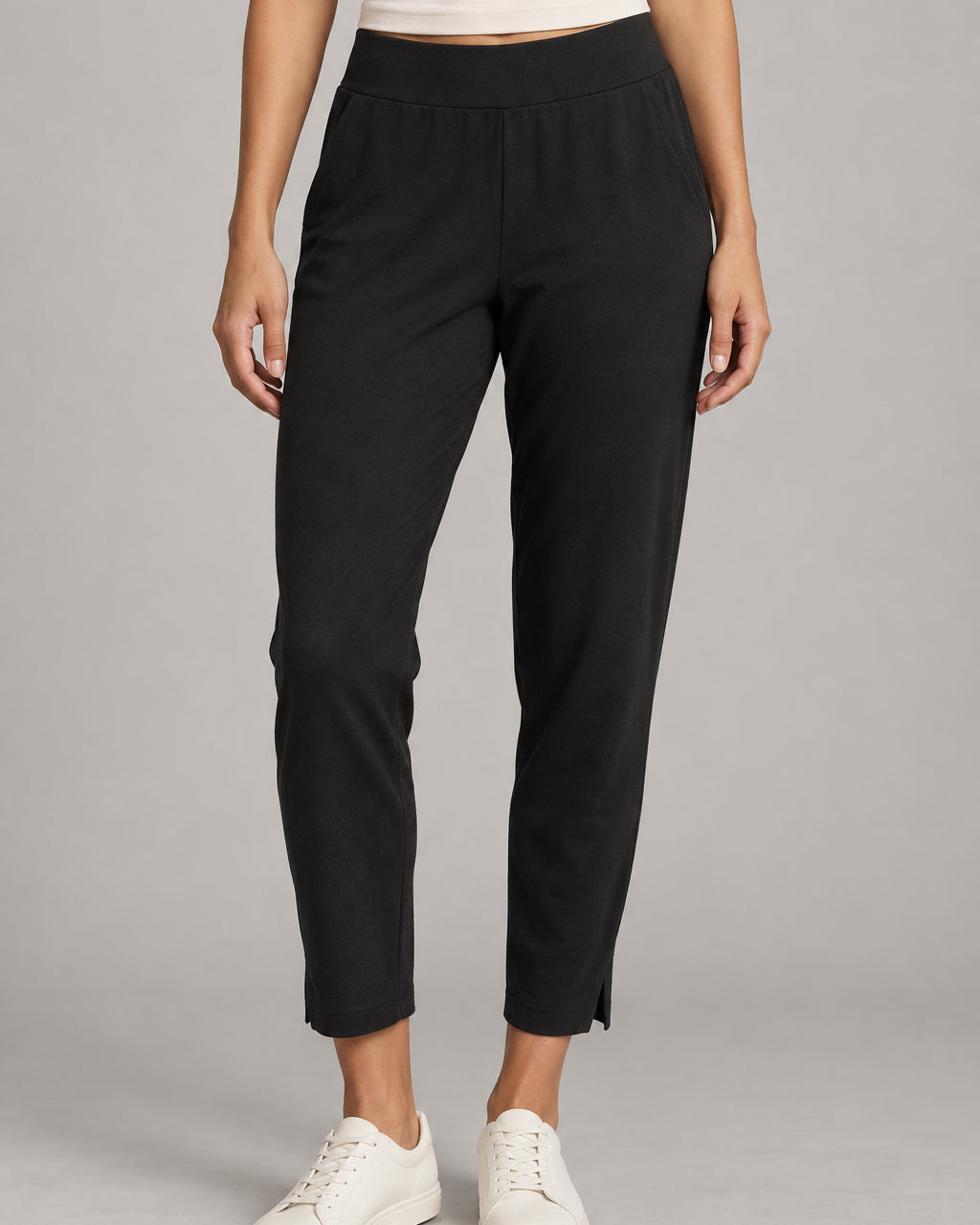 Akumi Women's Softline Ankle Sweatpant in Onyx, front studio concept mockup